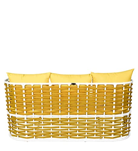 Image of LOCCUS 4-Piece Indoor /Outdoor Rope Woven Patio Conversation Set, Modern Sofa with Powder-Coated Iron Frame & Waterproof Cushions for Balcony, Backyard, Living Room, Garden (Yellow)