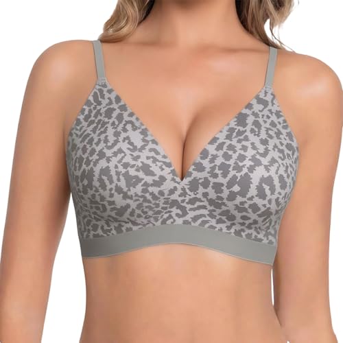 Sujetador sexy para mujer, estampado de leopardo, ropa interior push-up, cuello de pico, sujetador clásico, fitness, yoga, sujetador, cómodo, diario, ropa interior, gris, 40