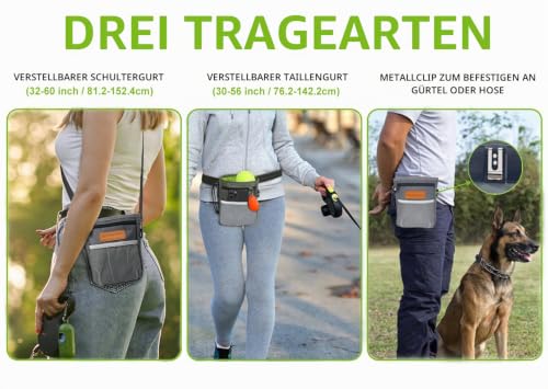 TRIPOLACO Leckerlitasche für Hunde - Großer Leckerlibeutel für Hunde mit Mehreren Taschen, Kotbeutelspender & Handyfach, 3 Tragevarianten - Idealer Futterbeutel Hundetraining & Spaziergänge