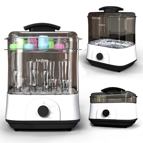 Image of Baybee Puresteam 3-in-1 Baby Bottle Sterilizer and Dryer | Electric Steam Bottle Dryer with BPA-Free Material & Easy One-Knob Control | Sterilizer for Baby Products with Fast 360 Sterilization (White)