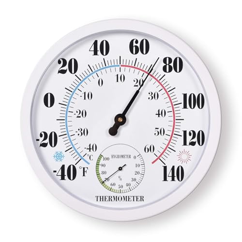 10" Outdoor Thermometer & Hygrometer, Waterproof Wall Mount