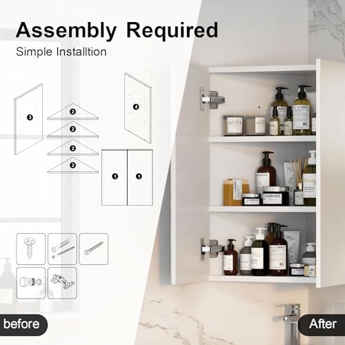 Mepplzian 45x60 Corner Bathroom Cabinets with Mirror,Bathroom Mirror Cabinet with Storage,2-Door Mirrored Bath room Cabinets Wall Mounted,White Corner Wall Cabinet - Image 6