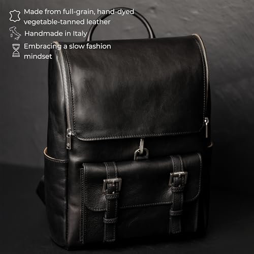 Image of Time Resistance Leather Backpack - Laptop Travel Bag Rucksack up to 15 inch - Bag for Men and Women (Black)