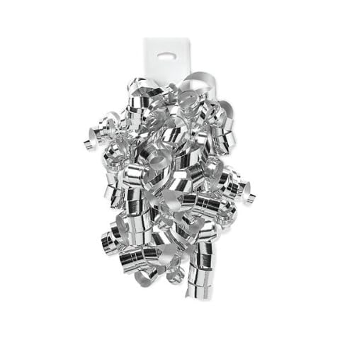 Twelve (12) Silver Curly Bows - Dazzling Metallic Shimmering Gift Bows Elegant Bouncy Easy Cover