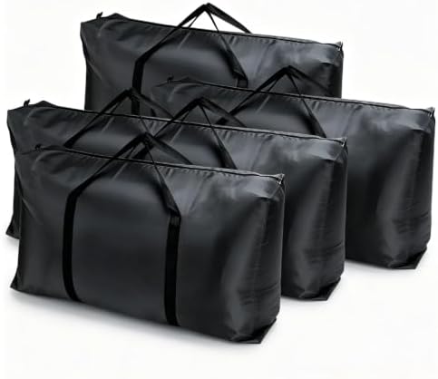 4 Pack Extra Large Black Oxford Moving Storage Totes Foldable Zipper Space Saving Organizer Bags image 2