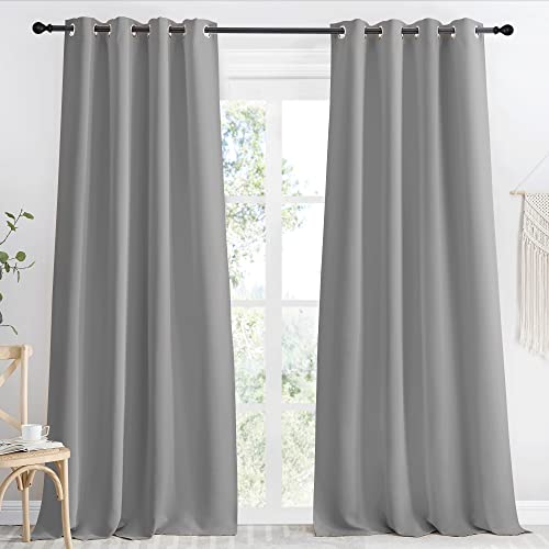 NICETOWN Blackout Curtain & Drape 96 inch Length, 55 inch Wide, Sold by 1 Panel, Silver Grey Color, Noise Reducing Drapery for Living Room/Farmhouse S