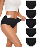 SIMIYA 5 Pack Women's Knickers, High Waisted Ladies Cotton Knickers Comfy Stretchy Full Briefs Women Multipack Slight Tummy Control Pants L Black
