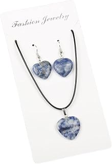 CuLtP Ohrringe Für Damen,Herz-Anhänger, Baumelnde Haken-Ohrringe, Halsketten-Sets, Sodalith-Tropfenohrringe, Heilkristall,...