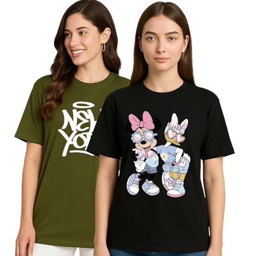 Image of My Swag Womens Combo T-Shirts, Printed Cotton Tshirts, Casual Summer Wear (Cotton, Pack of 2)