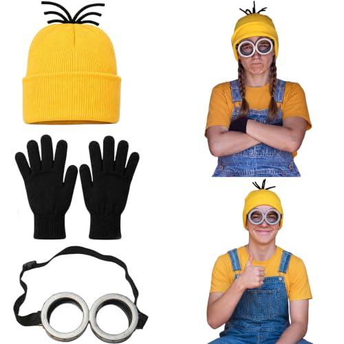 Happy Hippo Adult Costume Set, Yellow Beanie Hat, Black Gloves and Silver Goggles, Unisex