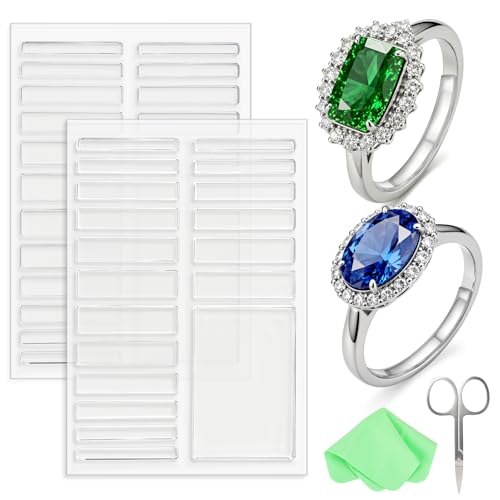 Hanqing Invisible Ring Size Adjuster for Loose Rings, Silicone Ring Resizer for Ring Adjuster Smaller, Rings Spacer,Polishing Cloth, Scissors (Transparent)