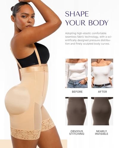 Image of SHAPELLX Tummy Control Shapewear Faja Colombianas Side Zipper Body Shaper Plus Size Postpartum Bodysuit With Butt Lift