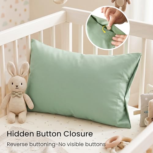 Image of EXQ Home Toddler Pillowcases with Button Closure 13x18 Travel Pillow Case Set of 2, Small Pillow Case Fits Baby Pillow Sized 12x16, 13x18, Kids Pillowcases 2 Pack Machine Washable (Sage)