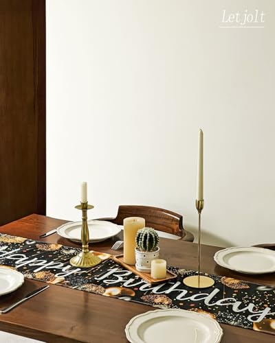Image of Letjolt Happy Birthday Table Runner, Black and Gold, 72 Inches (Pack of 2)