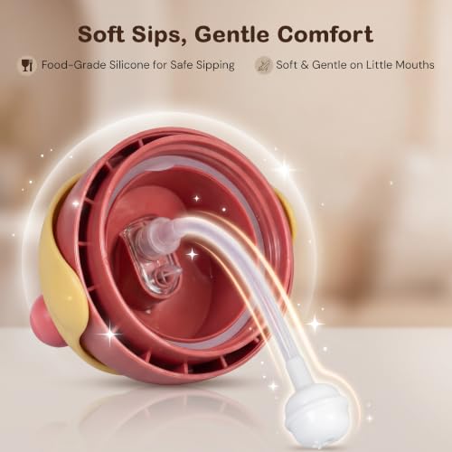 Image of BAYBEE Daffodil 330 ml Baby Sipper Bottle for Kids, Anti Spill Sipper Cup with Soft Silicone Straw with Handle & Rotating Fan | Sippy Cup with BPA Free & Non Toxic for Baby Toddlers 6 Months+ (Pink)
