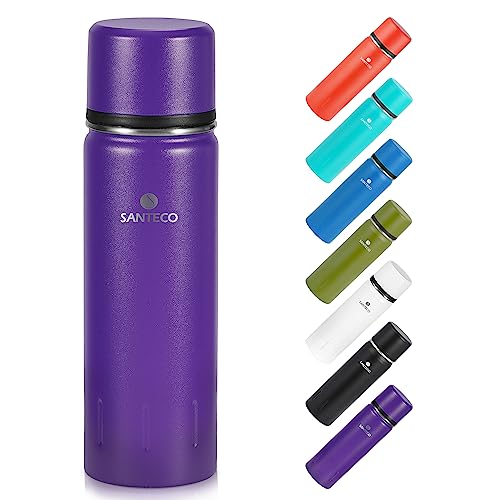 SANTECO Thermoskanne Thermosflasche Edelstahl 1l, 500ml, Auslaufsicher Isolierflasche mit Trinkbecher für unterwegs, Thermoskanne Kaffee & Tee für Kinder, Sport, BPA-Frei, 24H Kalt & 12H Heiß
