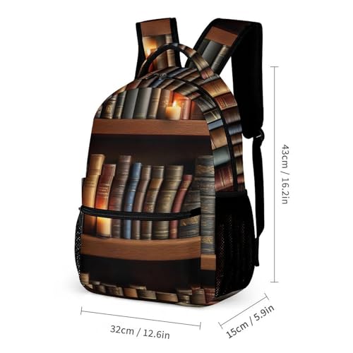 Backpack Bookbag Set Vintage Library Bookshelf Candlelight Backpack with Lunch Bags and Makeup Bag Shoulder Bag with Lunch Box Storage Bags2