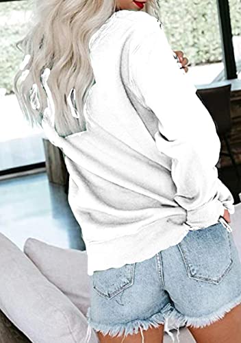 Yming Womens Scoop Neck Long Sleeve Sweatshirts Casual Loose Fit Pullovers Tops Oversized Plain Shirts White L #TOP3