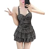 [Merelop Ceto] 水着 レディース ワンピース 体型カバー 水玉 ドット 可愛い ママ水着 セクシー 露出控えめ オールインワン きれいめ エレガント フリル お洒落 大人 おしゃれ 夏 海 ビーチ プール