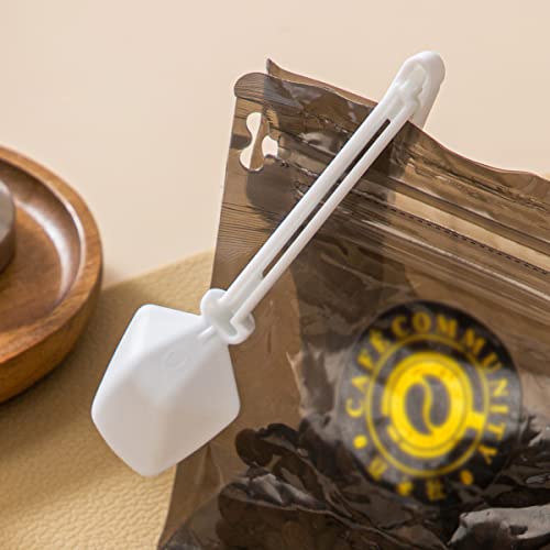 Domeeki 12 Pcs Scoop With Clip, Kitchen Sealing Clip, 2-In-1 Plastic Coffee Scoop And Bag Clip For Measuring Coffee, Tea，Protein Powder, Instant Drinks, Milk Powder, Oatmeal, Spices (White, 12) #TOP2