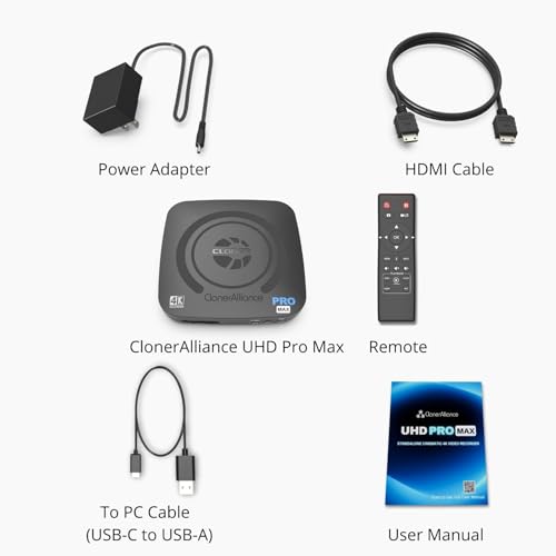 ClonerAlliance UHD Pro Max, Cinematic-FPS 4K@24fps (Max 30) Video Recorder with H.265/H.264 Codec, 4K@60fps Passthrough HDMI Capture DVR.