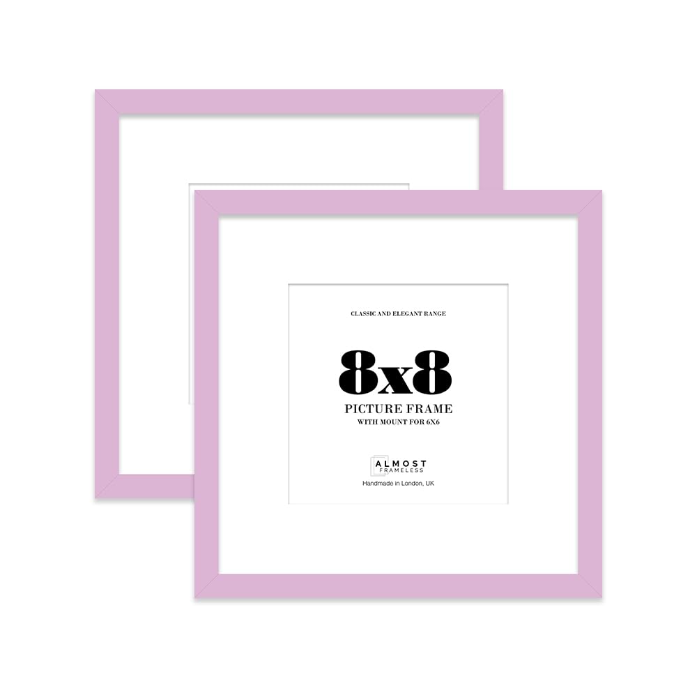8x8 Lilac Picture Frame with Mount for 6x6 Photos, Prints - Modern Square Wall Frame, Set of 2