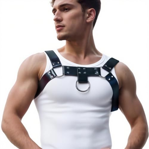 RTeczSolve Men's Chest Harness Belt, Body Harness for Men, Adjustable PU Leather Male Punk Chest Belt Shoulder Harness Muscle Show Fashion Costumes for Cosplay and Party