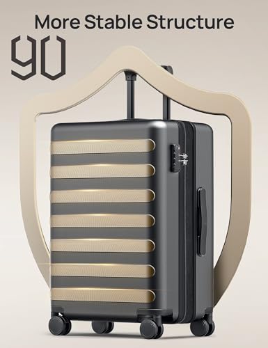 90 Carry On Luggage 22x14x9 Airline Approved, 20 Inch Luggage with Smooth Spinner Wheels, Expandable, Hard Shell PC Suitcase Carry-On, Lightweight Travel Luggage, TSA Approved (Black)4