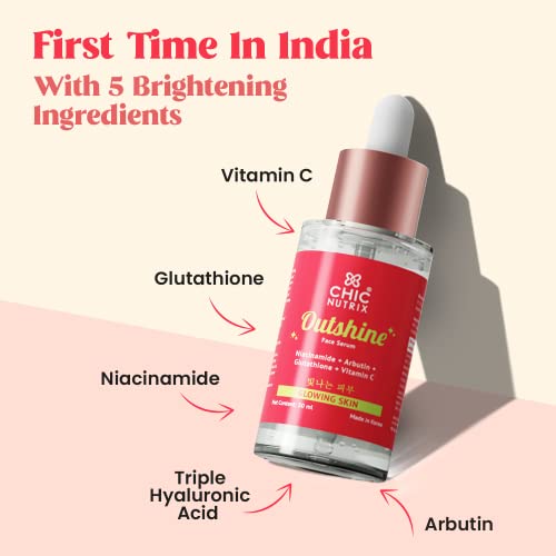Image of Chicnutrix Glow+Outshine - 500mg Japanese L-Glutathione Effervescent Tablets & Korean Brightening Face Serum with 5 Brightening Actives | For All Skin Types | Cruelty & Paraben Free | For Radiant Skin