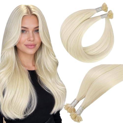 Image of Easyouth Blonde U Tip Hair Extensions Human Hair, 16 Inch U Tips Hair Extensions Human Hair White Blonde, 50G 50S, Lightweight, Ktip Human Hair Extension, for Parties