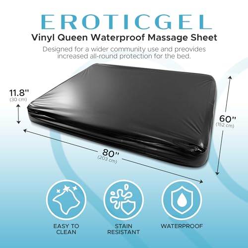 Black Vinyl Queen Waterproof Fitted Massage Bed Sheet with Side Pocket, Noir - Image 4