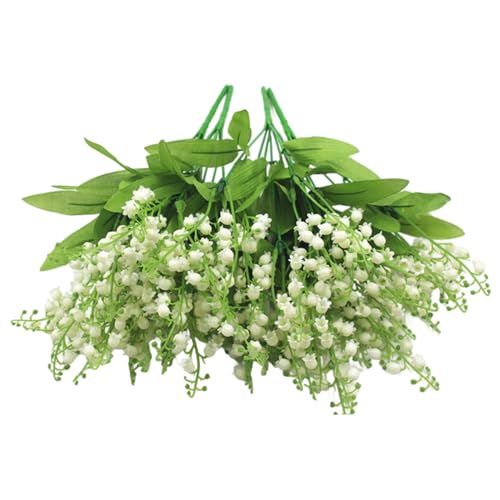 Joygoodta Flores Artificiales de Lirio de los Valles, 4 Piezas, Lirio de los Valles Blanco Realista con 7 Ramas, 7 Hojas y 21 Cabezas, Flores de plástico de Larga duración para Bodas