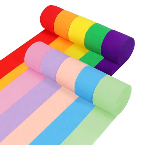 Krepppapier Bunt 10 Rollen 10 Farben, Crepe Papier Jedes 25M, Rainbow Papierstreifen, Party Hochzeit Abschlussfeier Geburtstagsfeier Karneval Deko, Kräuselpapier für Kreative Bastelprojekte