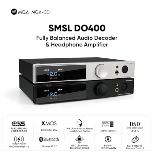 Image of SMSL DO400 Full Balanced Headphone Amplifier DAC Amp ES9039MSPRO XMOS-XU316 USB MQA DAC USB /AES /Optical /Coaxial /IIS Input 4.4mm /6.35mm /4-XLR Jack Output Headphone Amps (Black)