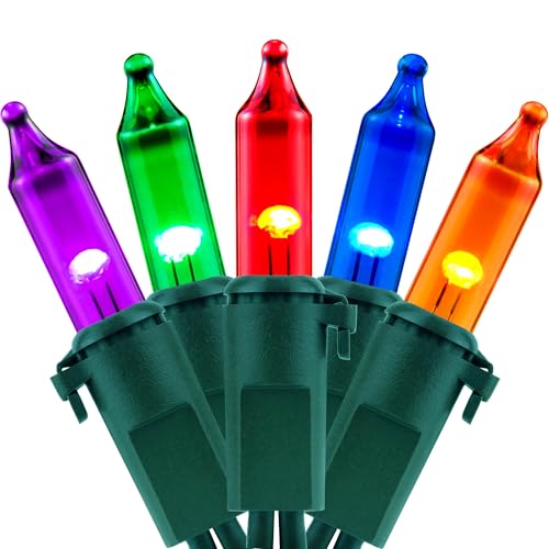 YULETIME 100 Count Multicolor Christmas Lights, 33 Feet Green Wire UL 