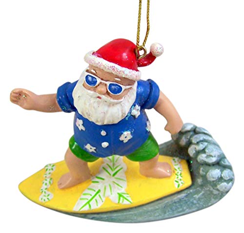 Wowser Cast Resin Painted Surfing Santa Claus Hanging Christmas Tree Ornament, 3 1/2 Inch #TOP1