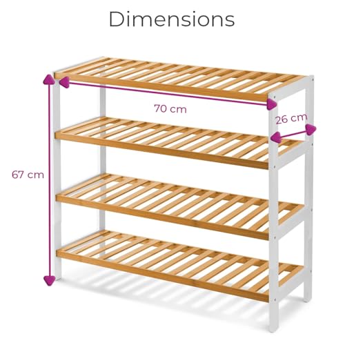 Neo 4-Tier Bamboo Shoe Rack Wooden Shoe Storage Organiser Shelf for Hallway, Entrance Living Room 67 x 70 x 25cm (White/Natural) - Image 2