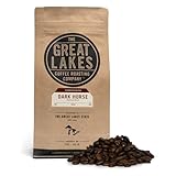 Great Lakes Dark Roast Whole Bean Coffee, Dark Horse Espresso Blend, Farmer Direct Sourced from Brazil, Ethiopia, and Guatemala, 12 Ounces