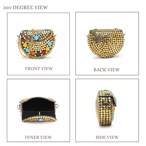 Image of Anekaant Metal Mirage Diamond Enamel Embellished Clutch For Ladies | Party & Wedding Handbag