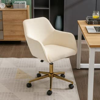 Xiaosenlin Home Office Chair Computer Desk Chair Armchair Task Chair Velvet Upholstered Chair Height Adjustable Height 360 Swivel Rolling Chair With Rose Gold Metal Base For Home Office (Beige White) #TOP6