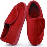 Git-up Ladies Diabetic Slippers Arthritis Edema Memory Foam Adjustable Closed Toe Swollen Feet Slippers Comfortable House Indoor Outdoor Shoes with Rubber Sole Red UK/7 US 9