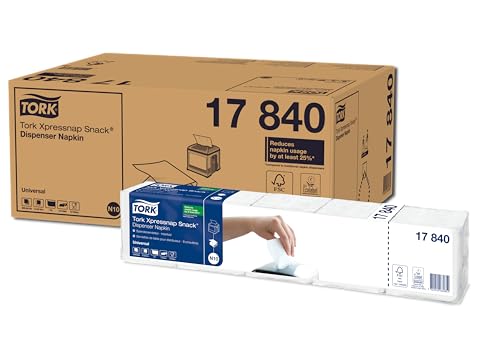 Tork 17840 Xpressnap Snack Weiße Spenderserviette / 1-lagige Papierservietten mit 1/4 Falz für Serviettenspender N10 / 8 x 5 x 225 (9000) Servietten / 21,6 x 21,3 cm (B x L)