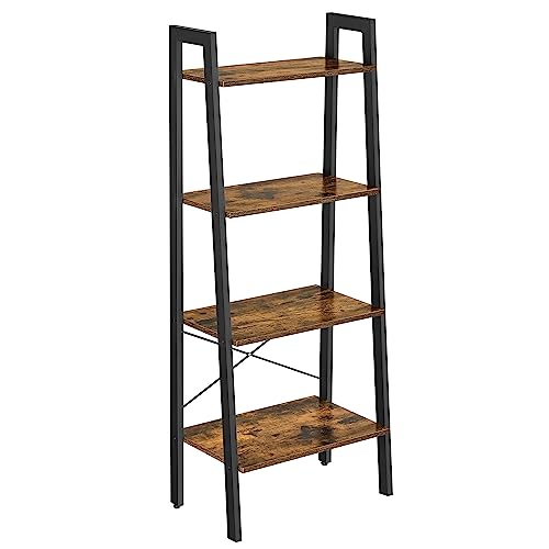 VASAGLE Meuble de Rangement, ÉtagÈre Rangement 4 Niveaux, BibliothÈque, pour Salon, Chambre, Cuisine, Bureau, Style Industriel, Cadre en Acier, Marron Rustique et Noir LLS44X