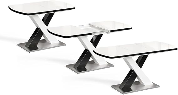 Vicco Chinto Dining Table Black/White 120-160 x 80 cm