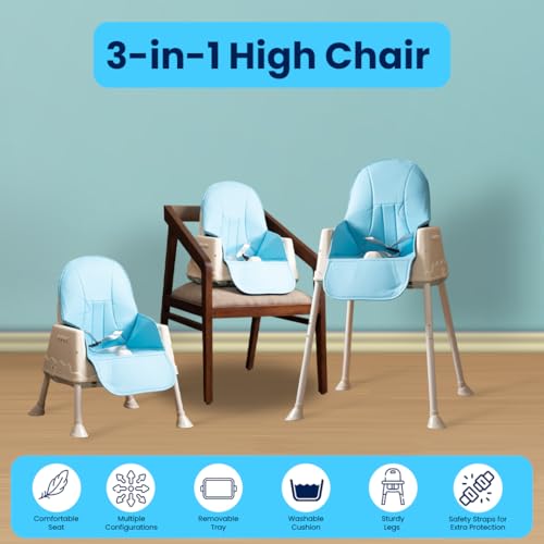 Image of Safe-O-Kid Multifunctional High Chair with 1 Year Warranty and Feeding Set, Adjustable, Foldable, and Comfortable with Soft Cushion & Removable Tray | 6 Months to 5Years I Blue
