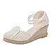 Closed Toe Sandals for Women Dressy Summer,Espadrilles Wedge Sandals for Women Linen Slip On Platform Wedge Breathable Sandals Espadrilles Fashion Buckle Strap Sandal Casual Walking Shoes