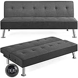 Yaheetech Modern Convertible Futon Sofa Bed w/ 2 Integrated USB Charging Ports Fabric Loveseat Couch Metal Legs, 3 Angles Adjustable Back for Compact Living Space, Apartment, Dorm, Bonus Room Gray