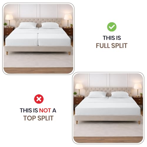 Image of SGI Split King Sheet Set for Adjustable Bed Egyptian Premium Cotton 600 Thread Count Sheets for Sleep Number Bed 15 inch Deep Pocket 5 Pc Set with 2 Twin XL Fitted Sheets Soft Breathable - White