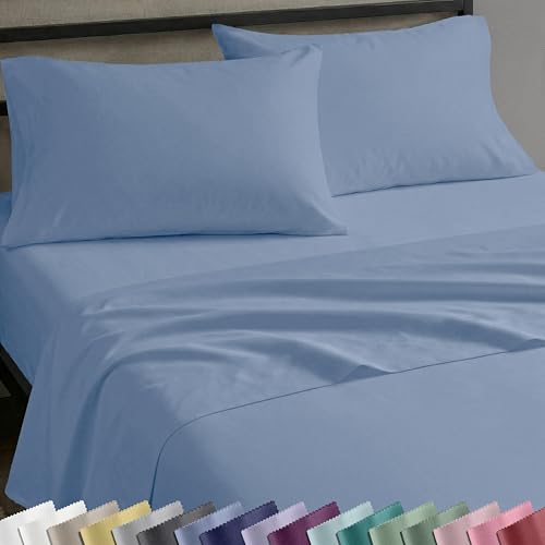 Natural 100% Cotton Sheets Twin XL Size Set - Soft Sateen Twin XL Sheet Sets, Deep Pockets, Breathable, Cooling and Durable Bedding for Dorm Rooms, College by California Design Den (Blue Hydrangea)