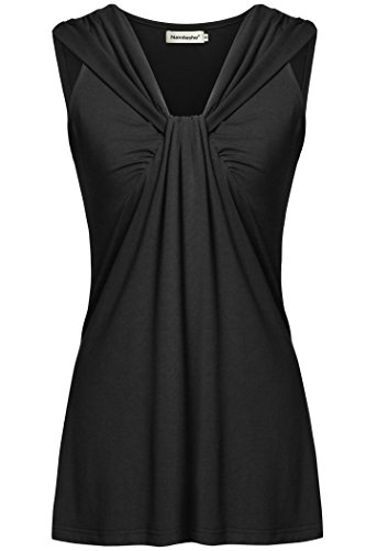 Nandashe Black Tank Tops for Women, Plus Size Maternity Tank top Casual Elegant Notch Neck Loose Fitting Solid Color Sleeveless Business Office Shirts for Work Summer Black XX-Large 2X